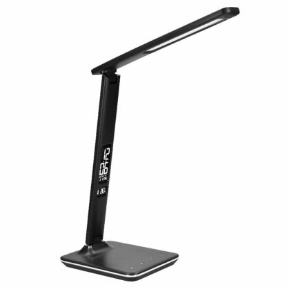 Solight LED stolní lampička s displejem, 9W, volba teploty světla, kůže, černá - Image 4