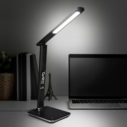 Solight LED stolní lampička s displejem, 9W, volba teploty světla, kůže, černá - Image 10